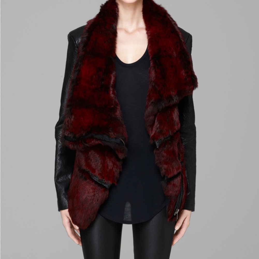Helmut Lang Red/Black Fur & Leather Vest size Small